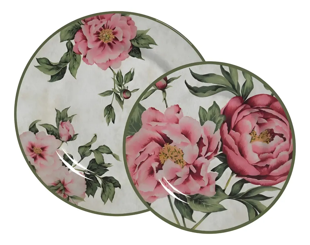 Conjunto 6 Pratos Raso E 06 Pratos Sobremesa Peony Alleanza