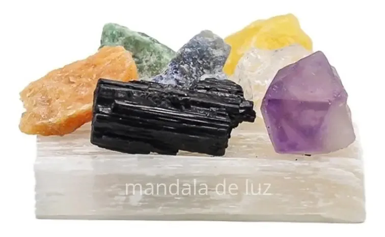 Kit Pedras Chakras Mandala de Luz Selenita Barra 7 Pedras Brutas Naturais