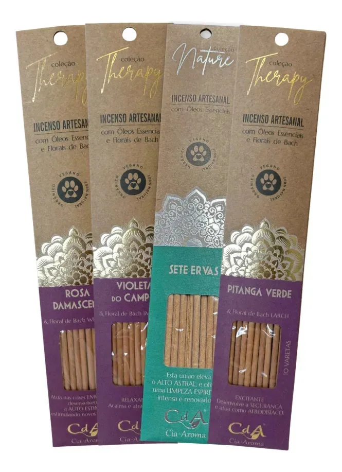 Kit 4 Incensos Naturais Violeta, Rosas, 7 Ervas E Pitanga
