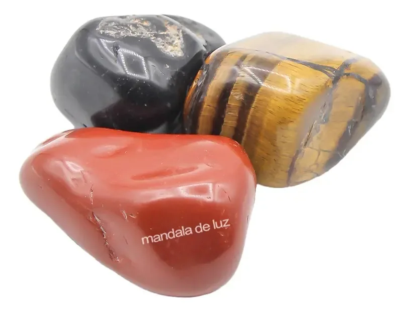 Kit 3 Pedras Proteção Olho De Tigre, Ônix E Jaspe Vermelho G