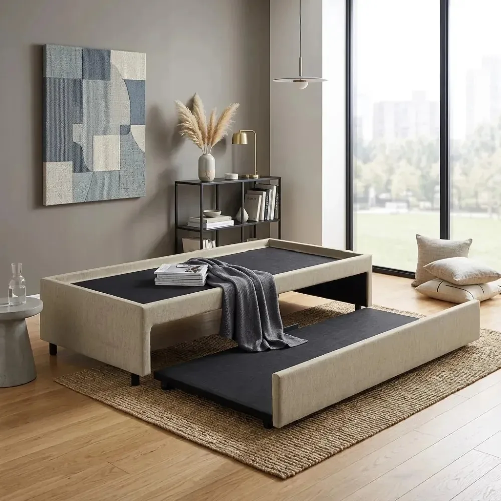 Bicama Box Solteiro Eucalipto Bege 88x188 p/ Dois Colchões