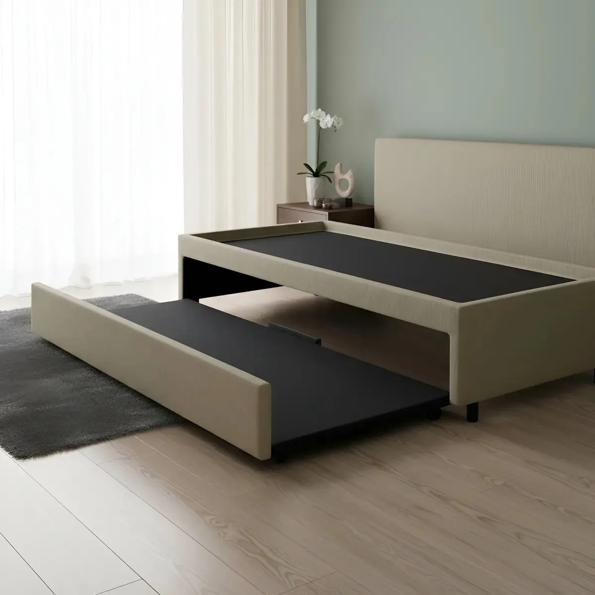 Bicama Box Para Dois Colchões Viúva 120x203 Courino Bege