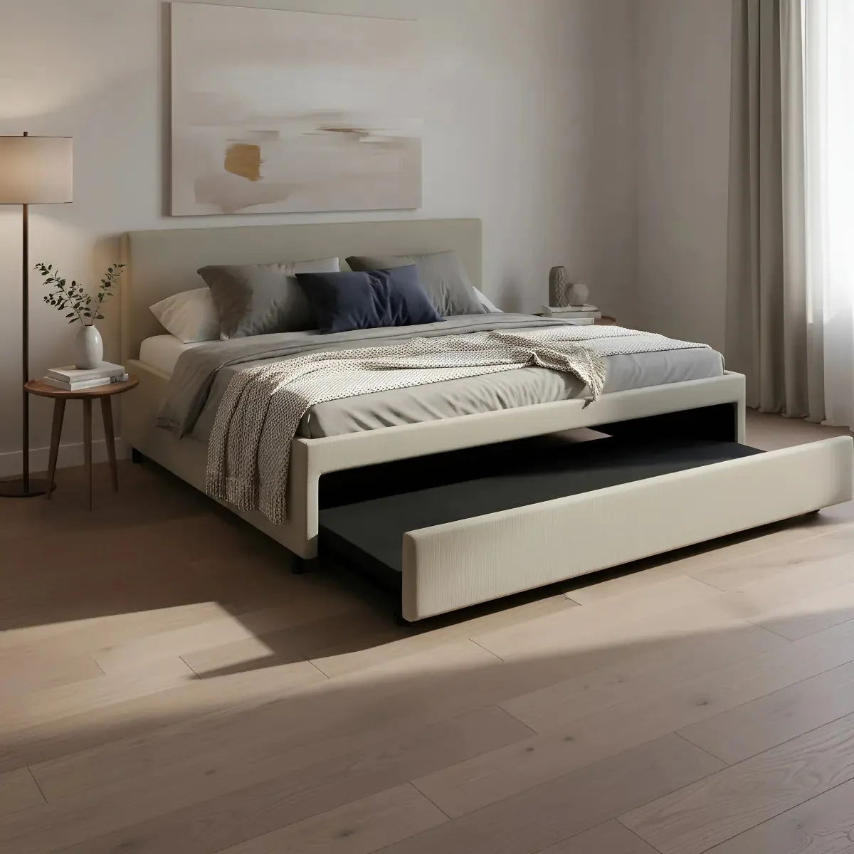 Bicama Box Para Dois Colchões Viúvo 120x203 Linho Bege
