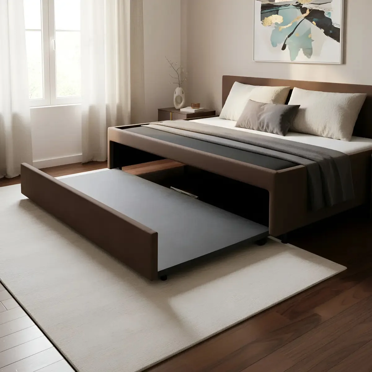 Bicama Box Suede Solteirão Para Dois Colchões 96x203 Cor Marrom