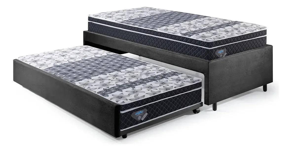 Bicama Box Solteiro 88x188 Com 2 Colchões Gransleep Ecoflex Cor Preto Tradicional