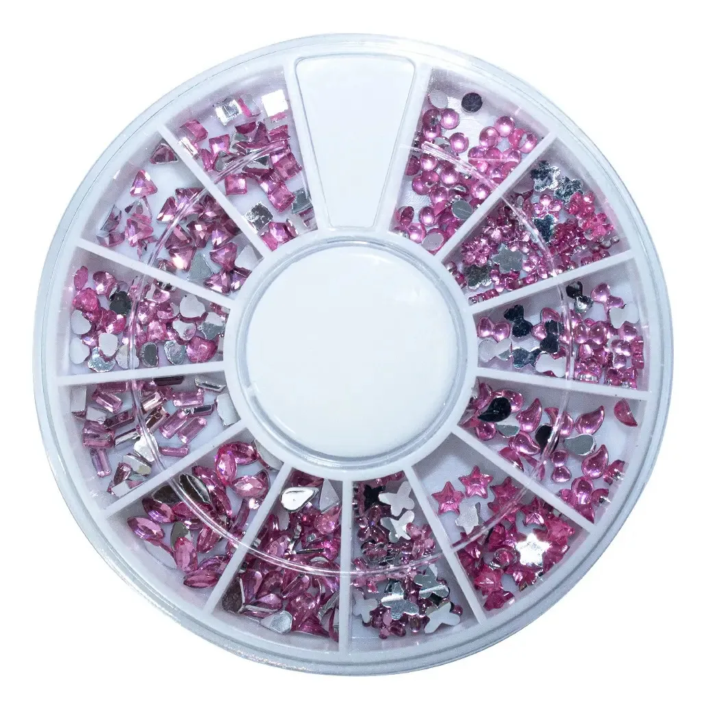 Disco Strass Rosa Decoração De Unhas Formatos Diversos Pedraria Nail Art Manicure