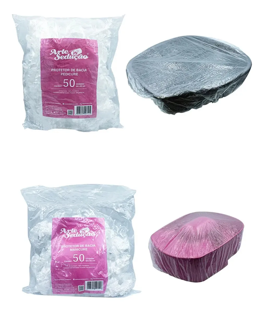 50 Protetores Bacia Pedicure + 50 Protetores Bacia Manicure Protetor Descartável Transparente