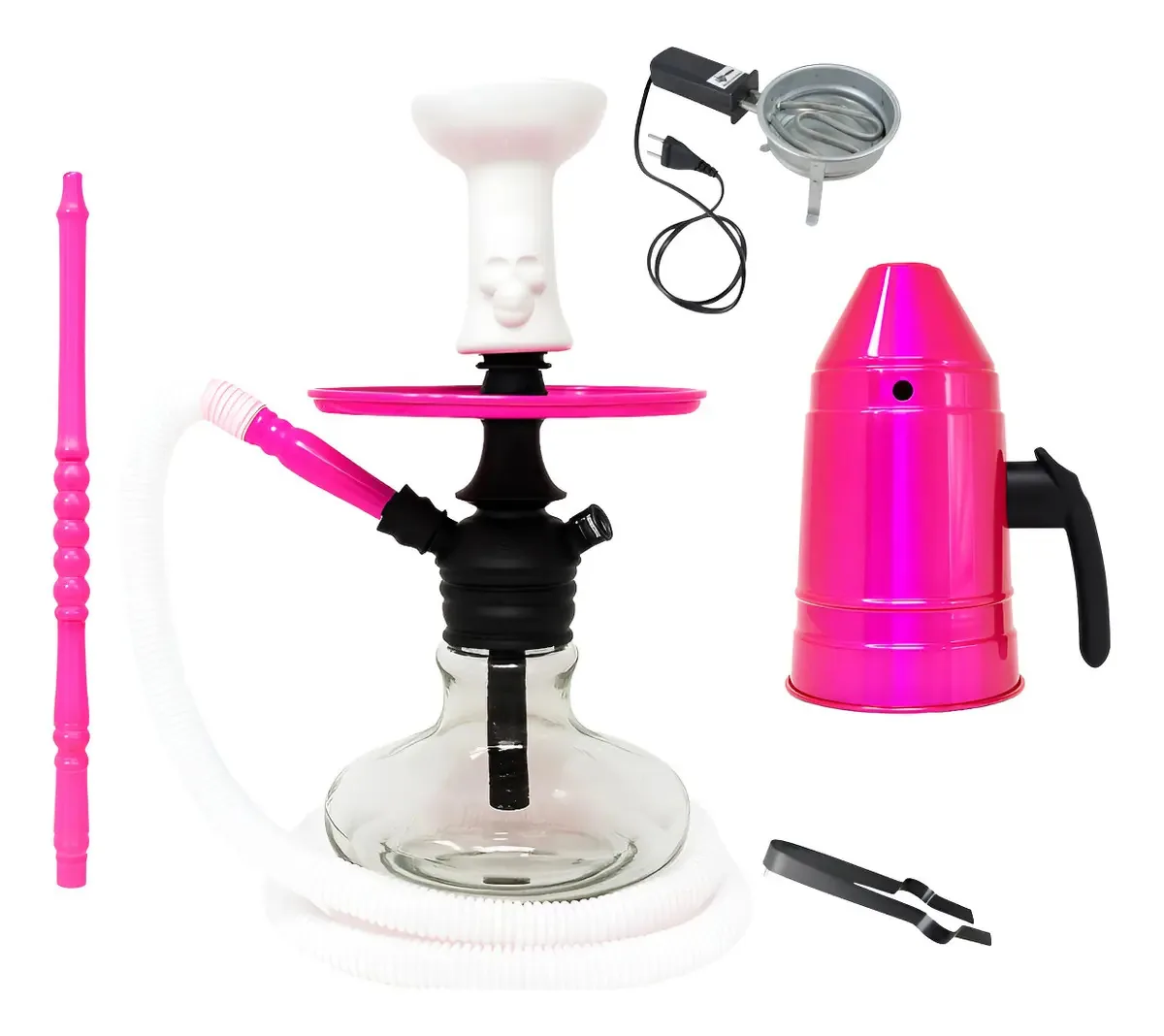 Narguile Kit Abafador Fogareiro Pegador Completo Rosh Cor Rosa