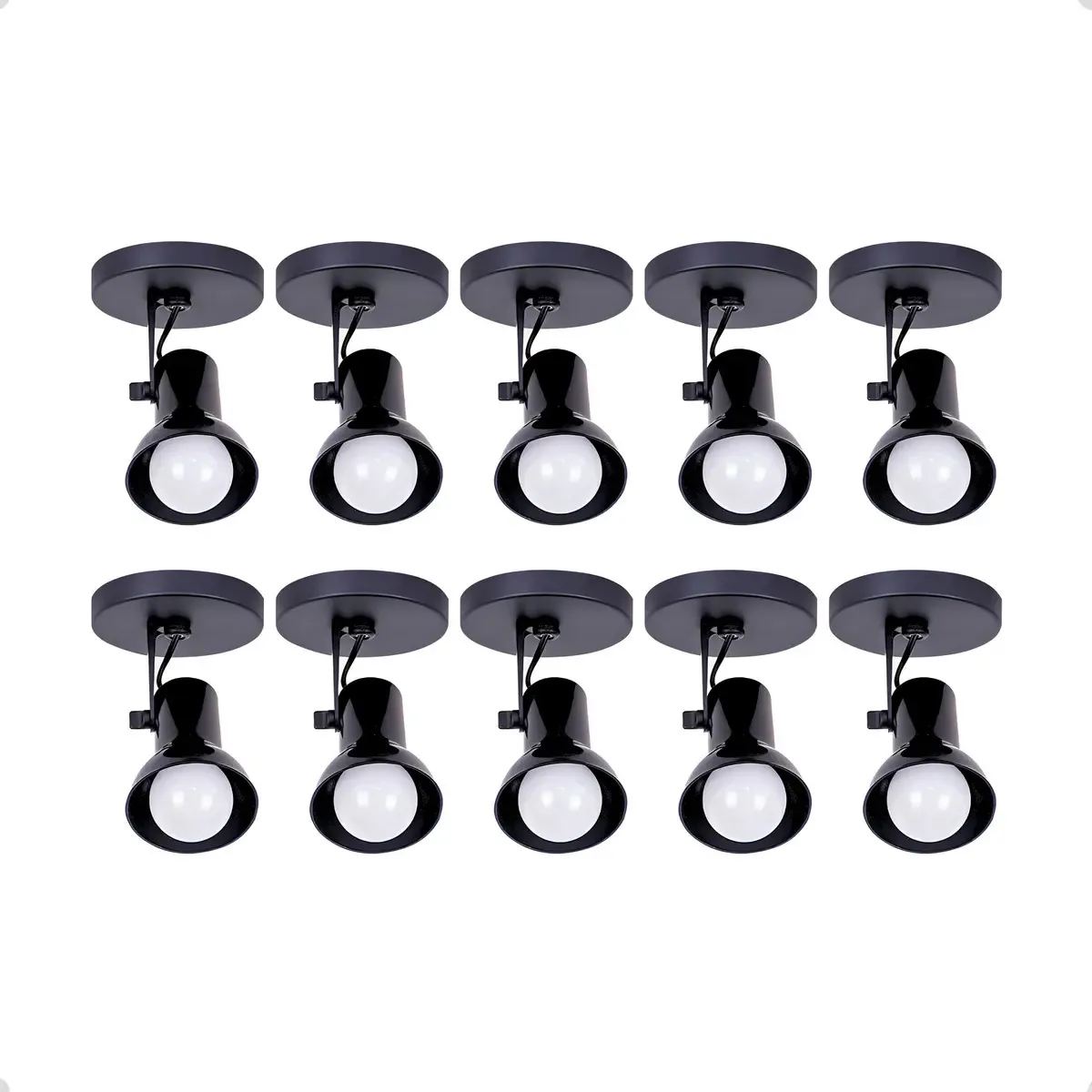 Kit 10 Luminarias Spot Sobrepor 1 Lâmpada Direcionável Preto