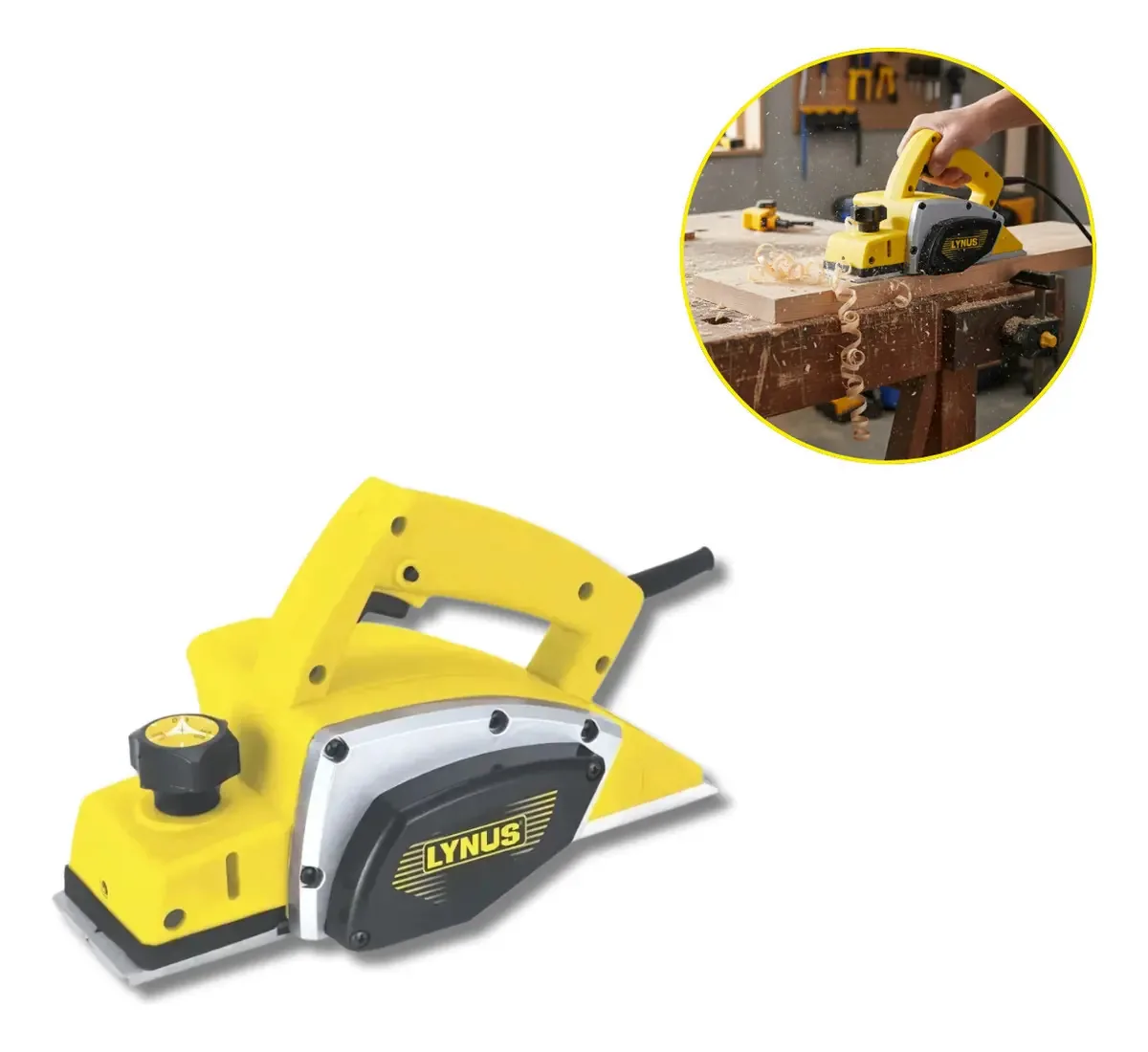 Plaina Manual Elétrica Lynus 600W PEL-600 Madeira 127V Amarelo