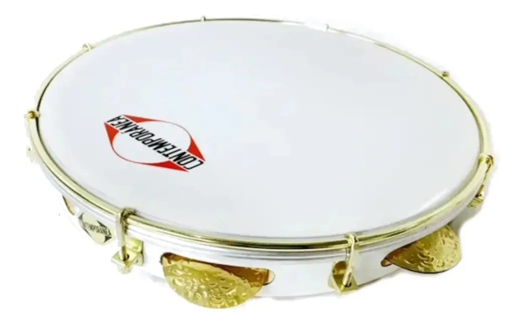 Pandeiro Contemporanea 10 Madeira Formica Branco Pele Ny Dou