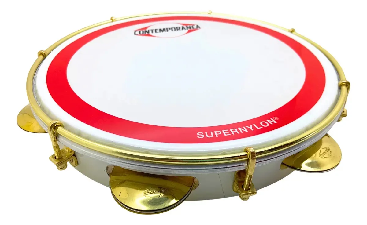 Pandeiro 10'' Super Nylon Contemporânea Em Madeira Branco