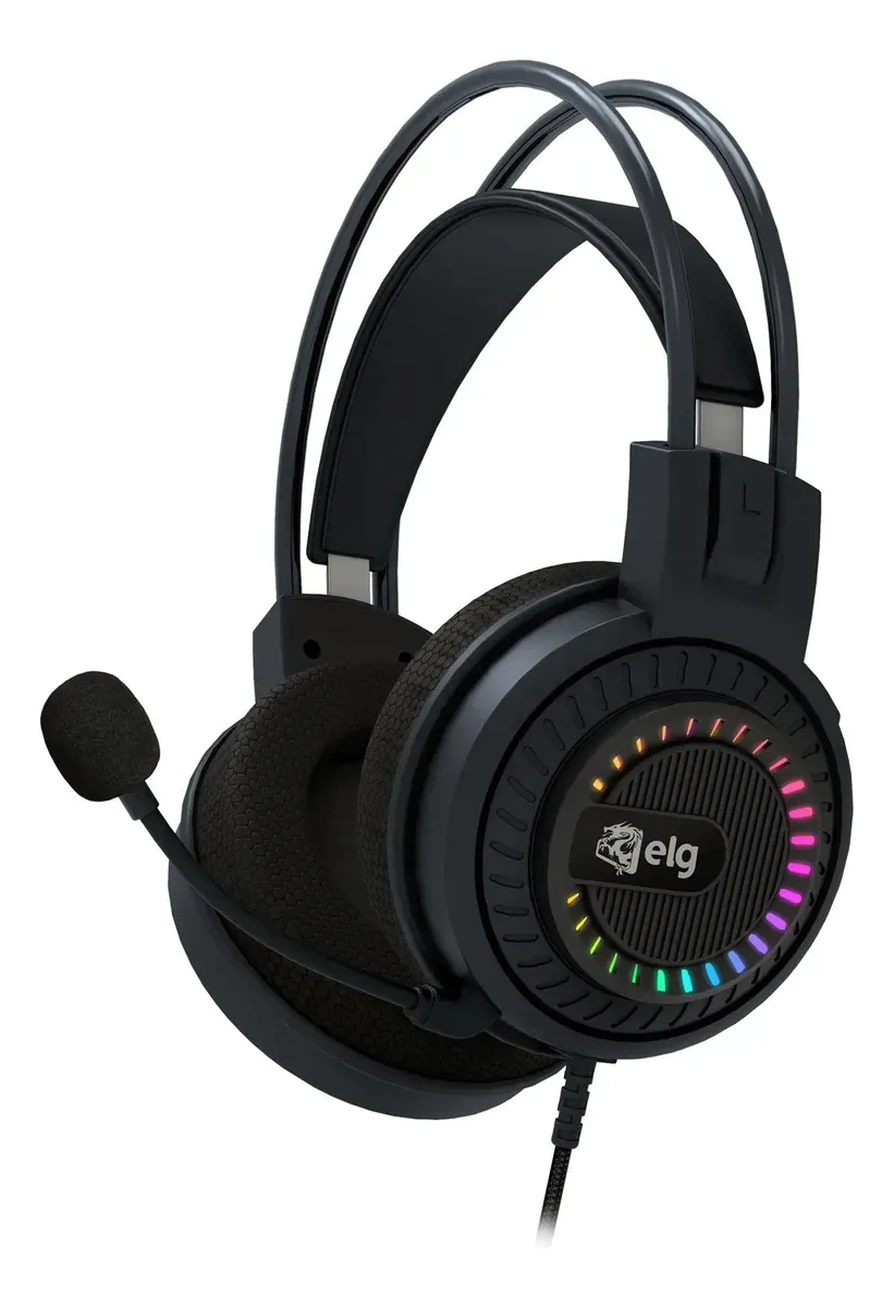 Headset Gamer Mizar ELG, 3D Surround 7.1, Drivers de 50mm, Microfone Omnidirecional, Earpads de Malha Esportiva, Iluminação RGB, Preto, HGMZ