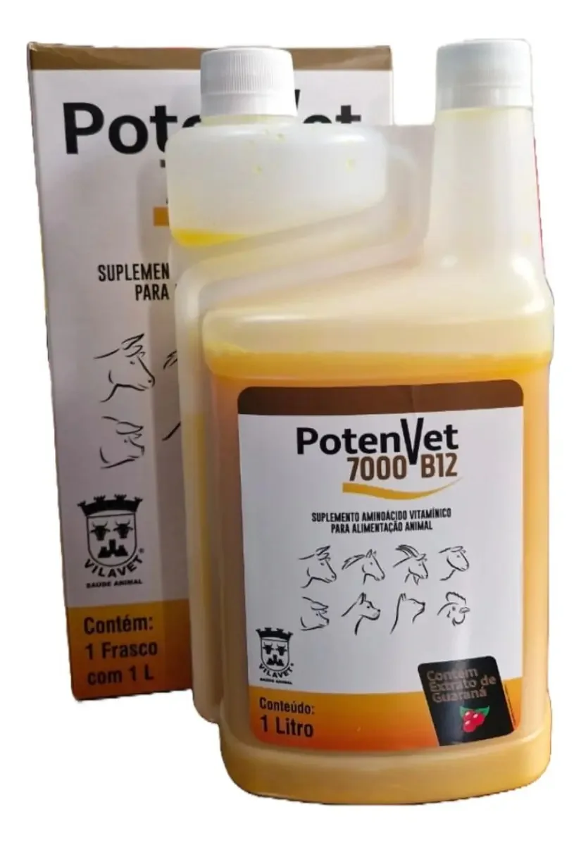 Potenvet 7000 Suplemento Líquido 1L Vitaminas Animais Bovinos Equinos Suínos