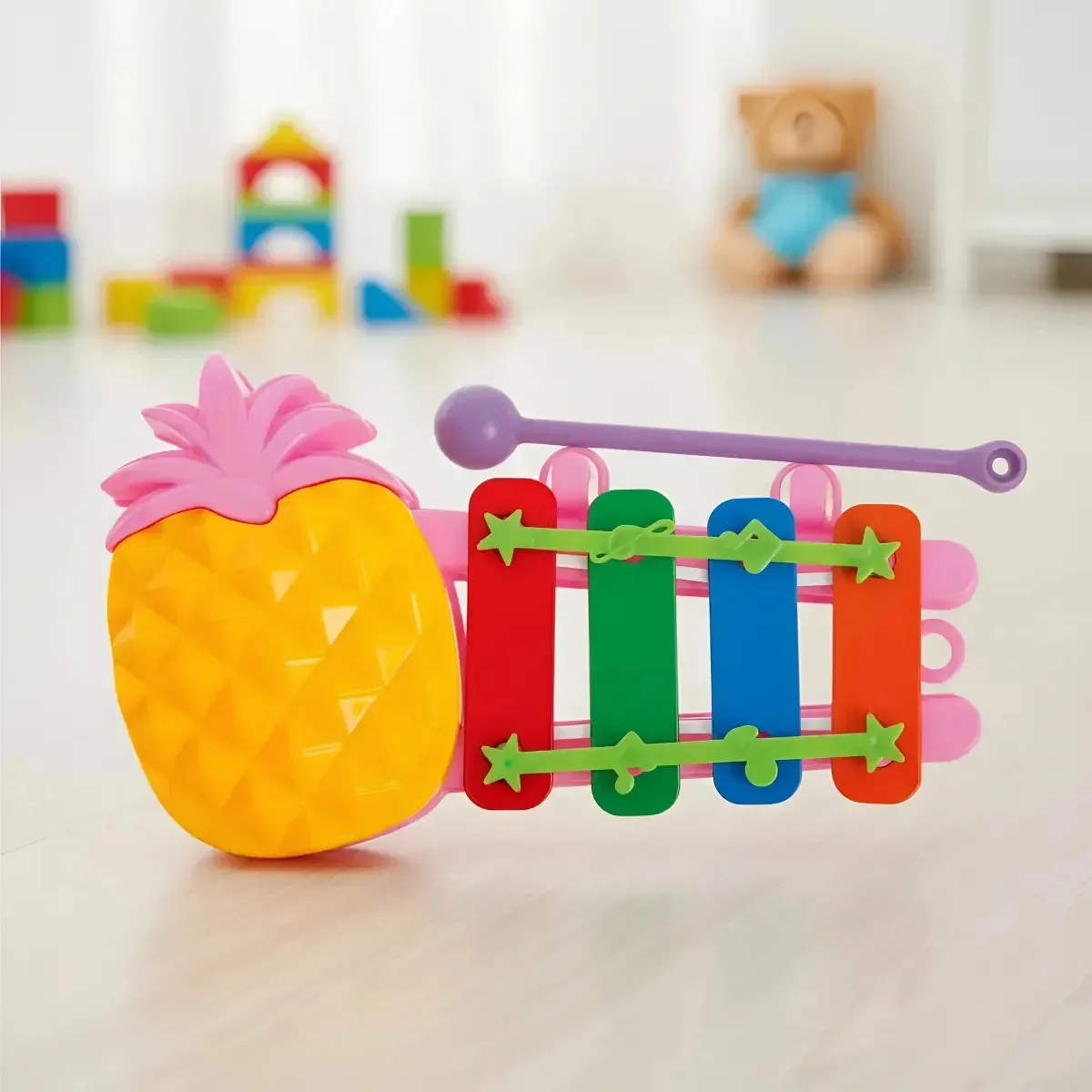 Xilofone Infantil Dutoys de Plástico com 4 Teclas de Metal e Baquetas