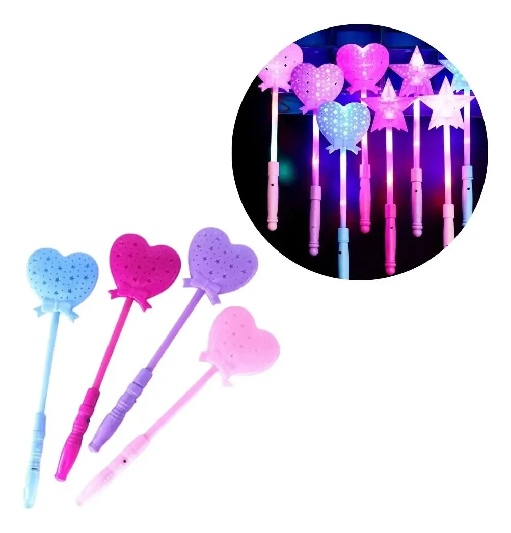 Kit 10 Varinha Mágica Luz Bastão Led Lembrancinha Festa Luz Cor Coração - Cores Sortidas