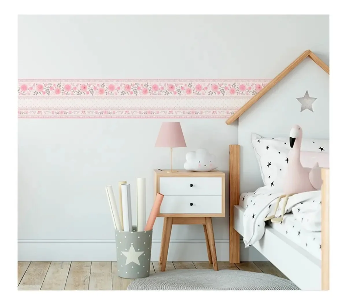 Faixa Papel Parede Adesivo 2m Floral Rosa Varonidecor - Fx02