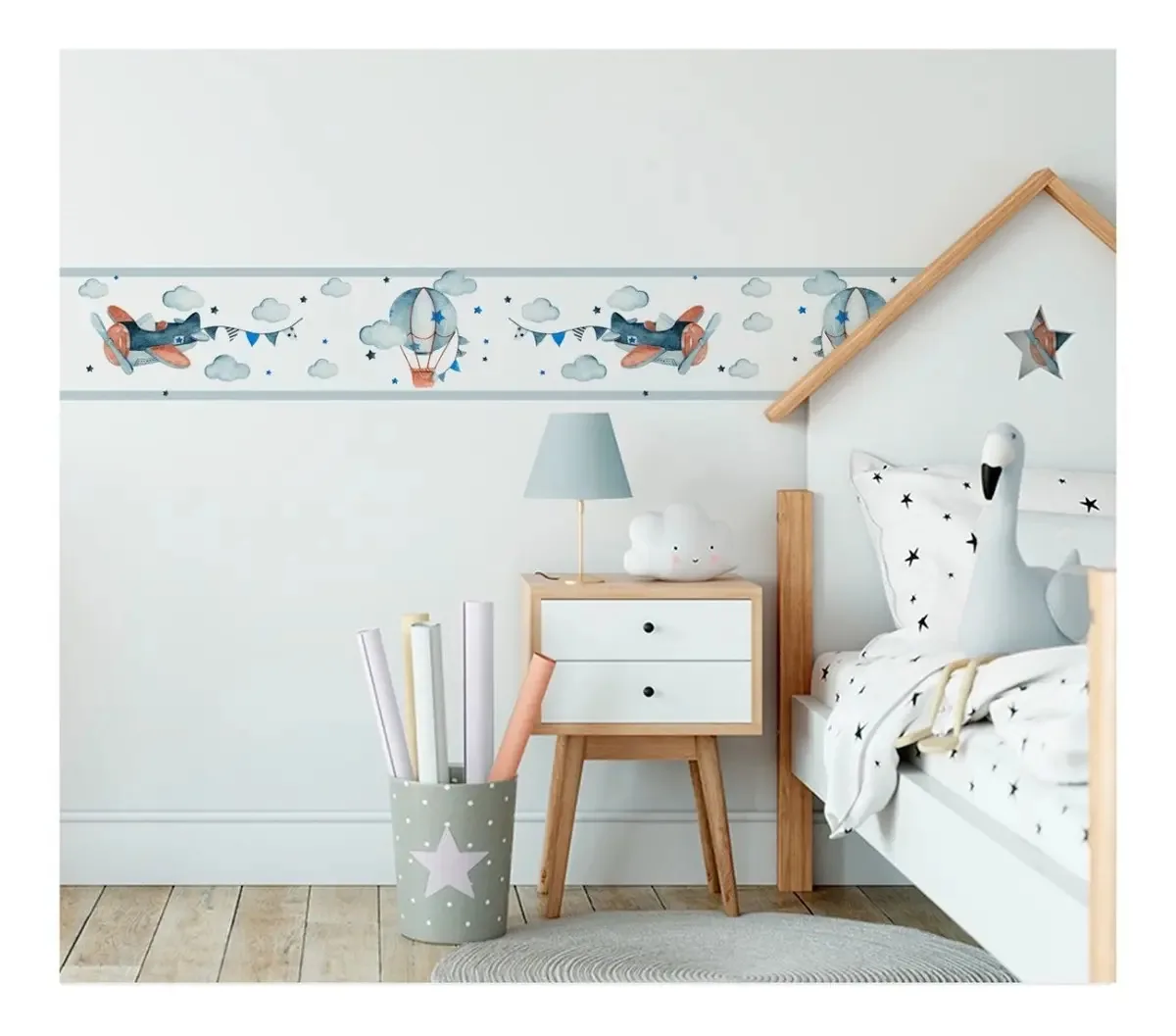 Faixa Decorativa Infantil Bebê Papel Parede Aviões E Balões Cor Azul
