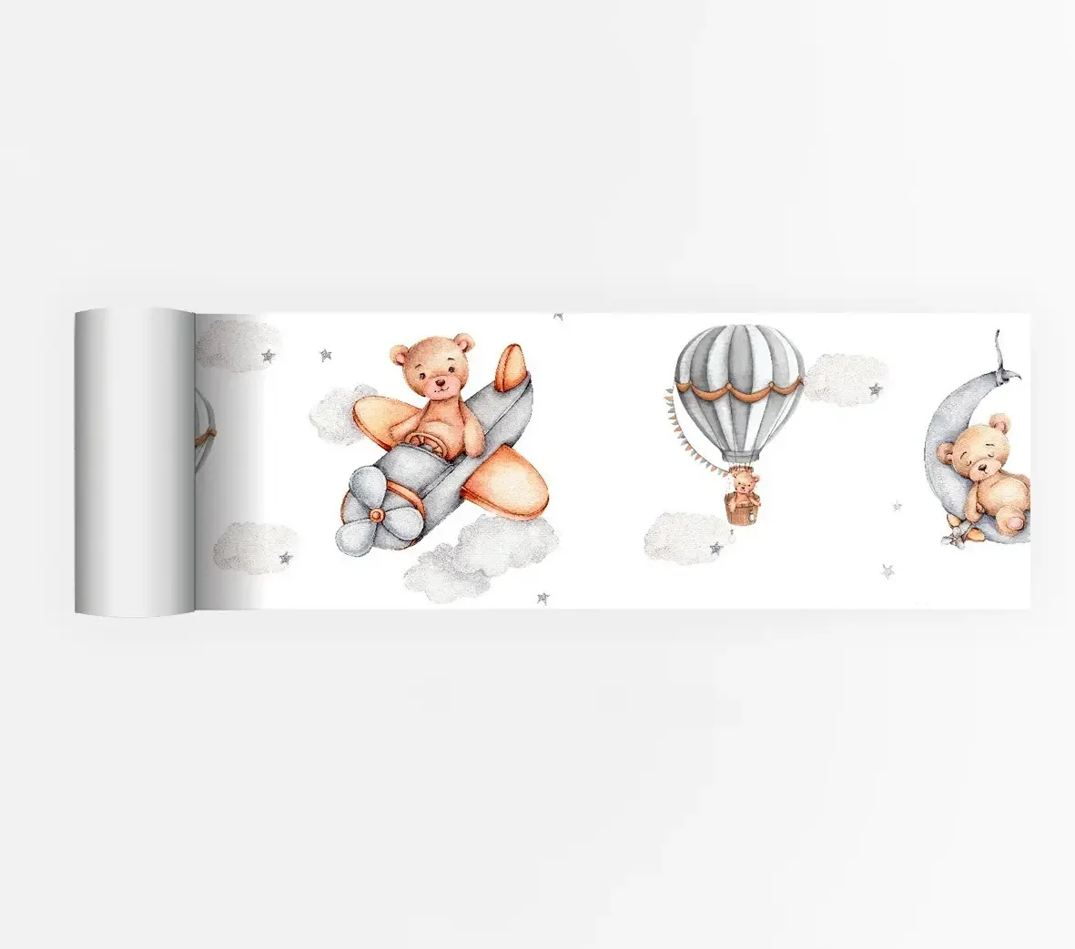 Faixa Decorativa Infantil Bebê Papel Parede Ursinho E Balão Cor Cinza