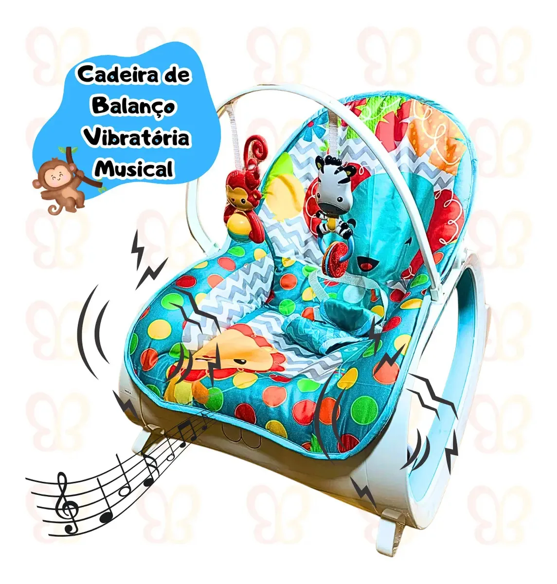 Cadeira De Balanço Descanso Para Bebe Musical e Vibratória Safari Azul Color Baby