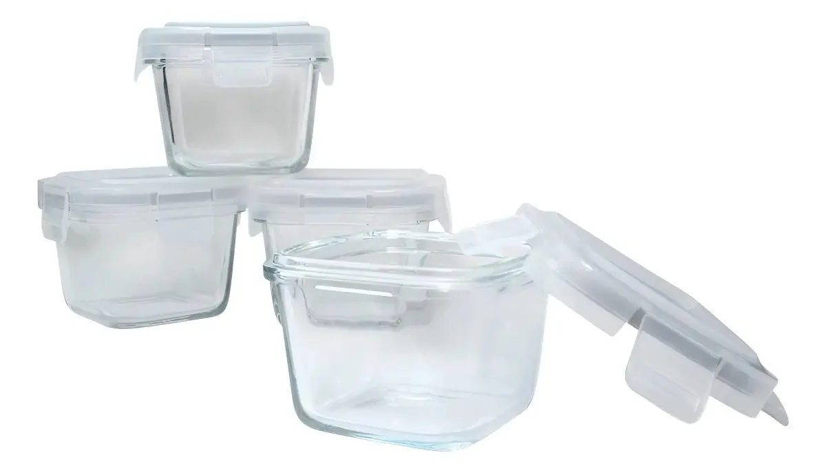 Kit 4 Potes de Vidro Clingo Anti Vazamento para Leite Materno e Papinha