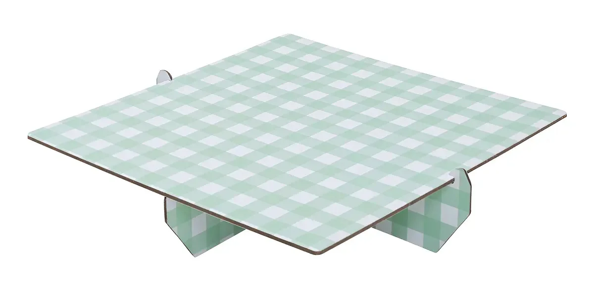 Bandeja Quadrada De Papel Xadrez Menta 20cm