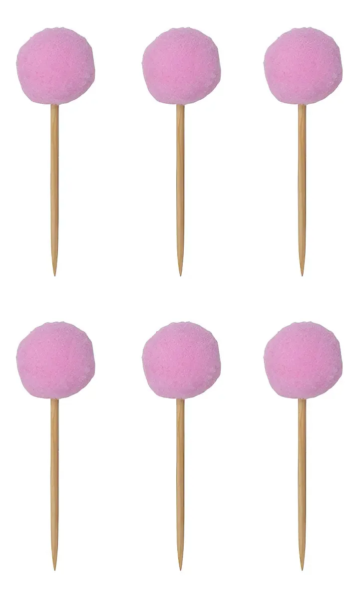Topper para Doces e Bolo Pompom, Kit com 6 Toppers Rosa Boneca