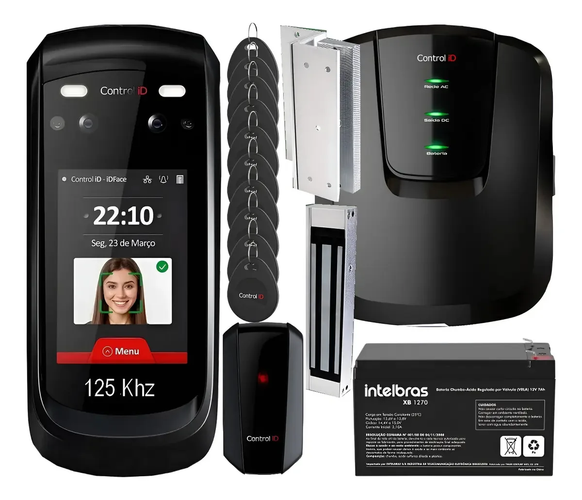 Controle de Acesso Facial Control ID iDFace Pro com Eletroímã e Leitor de Tag
