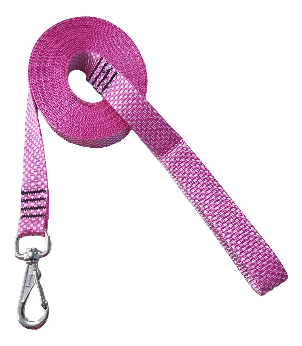 Guia Longa Adestramento 5m Nylon Rosa Pampet para Cães Grandes
