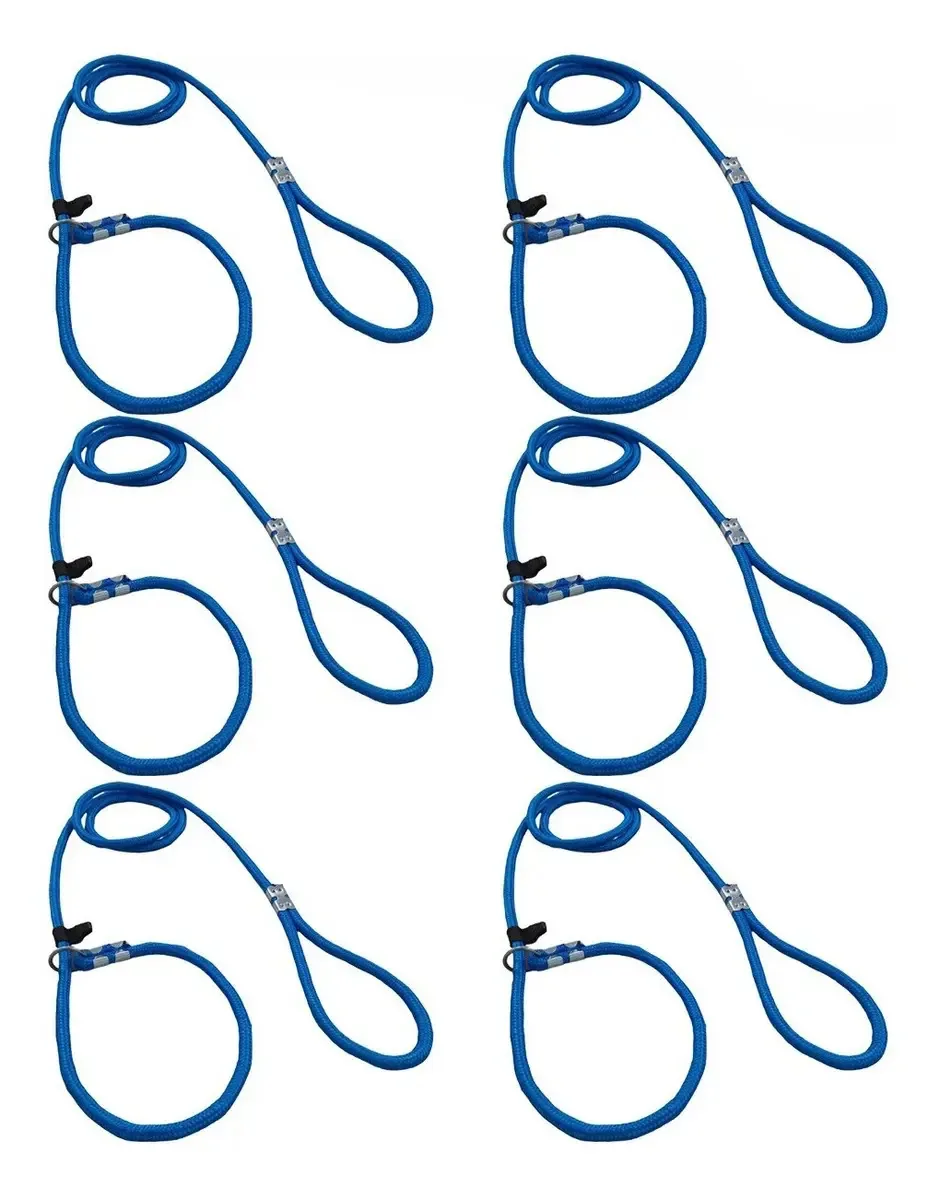 Kit 6 Guias Unificada Enforcador Coleira Adestramento 2,0m Cor Azul