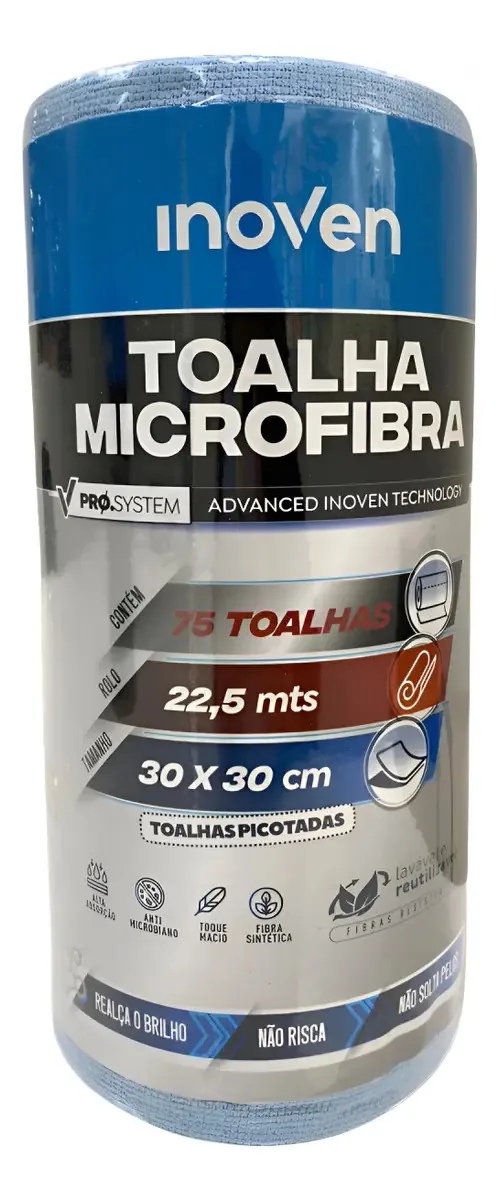 75 Panos Toalha Microfibra Flanela Automotiva 30x30cm Inoven Cor Azul