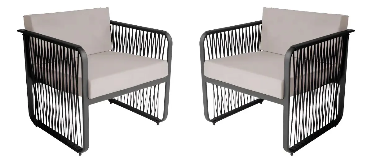 2 Poltronas Para Área Externa Santiago Acesse Móveis Cor Preto/branco