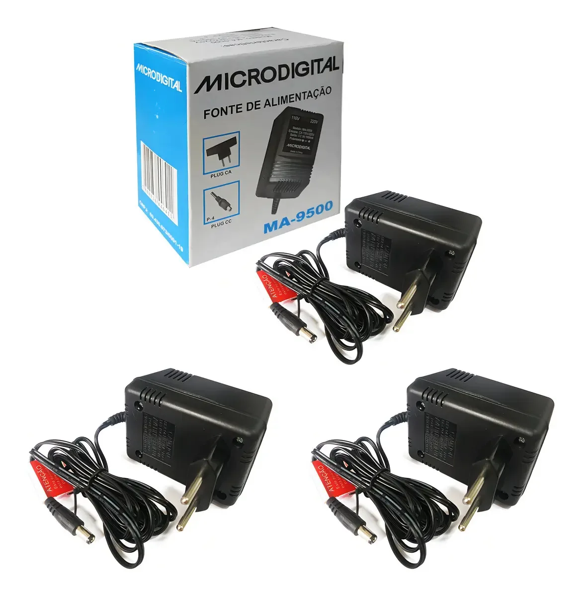 Kit 3 Fontes Bivolt 9VDC 0,5A Microdigital MA-9500 Para Pedaleira