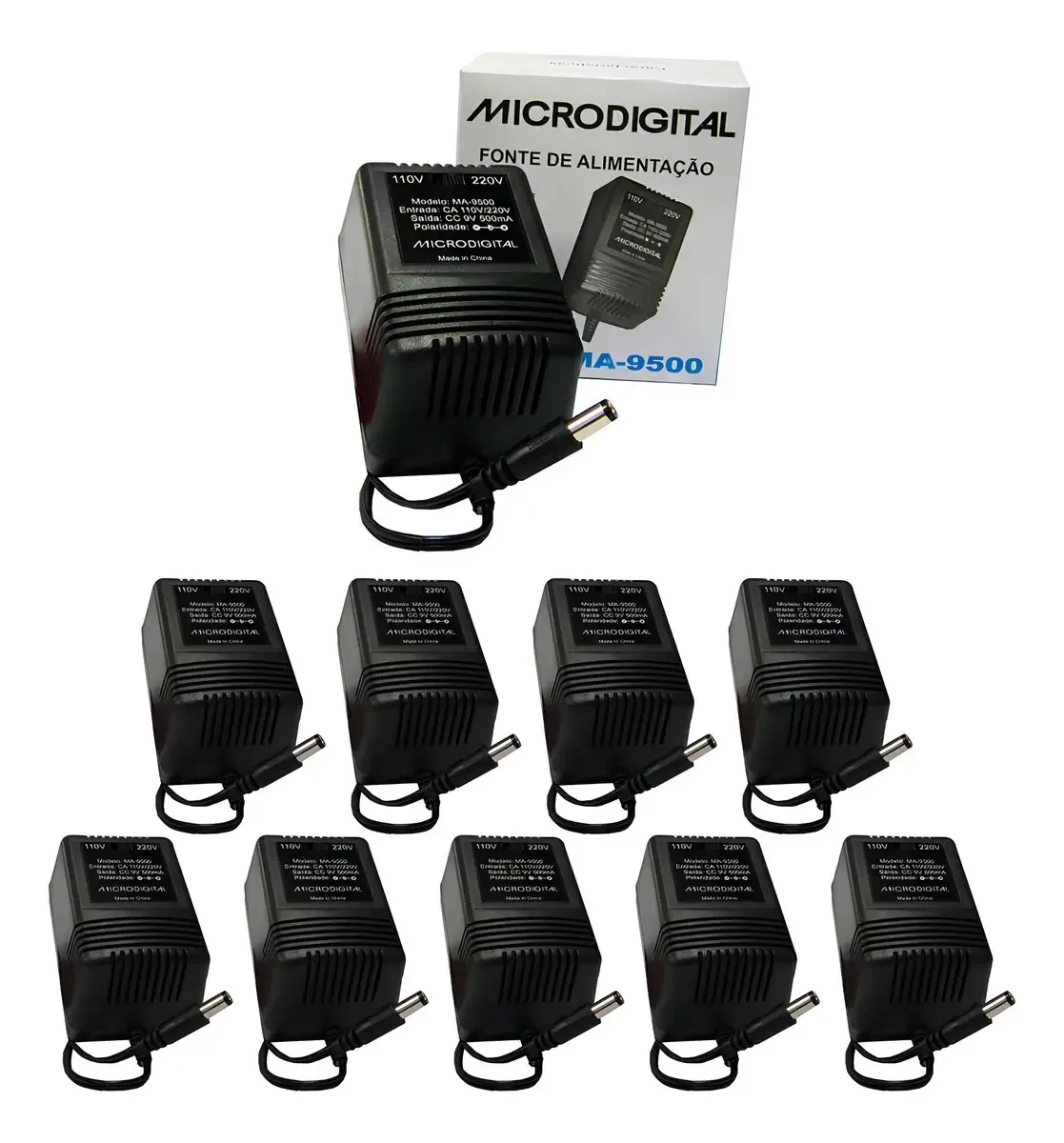 Kit 10 Fontes Microdigital Bivolt 9VDC 0,5A MA-9500 Para Pedaleira