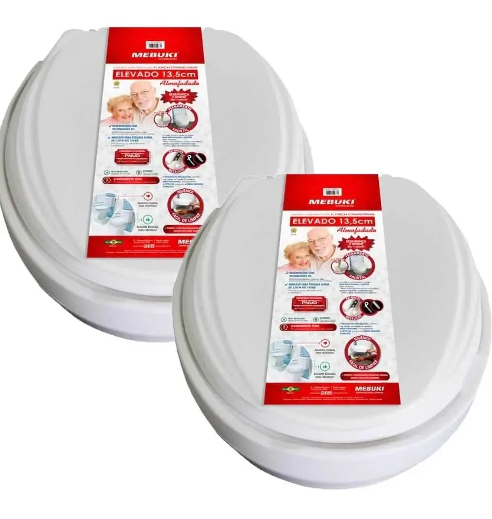 Jogo 2 Assentos Sanitários Elevado 13,5 Cm Almofadado Branco