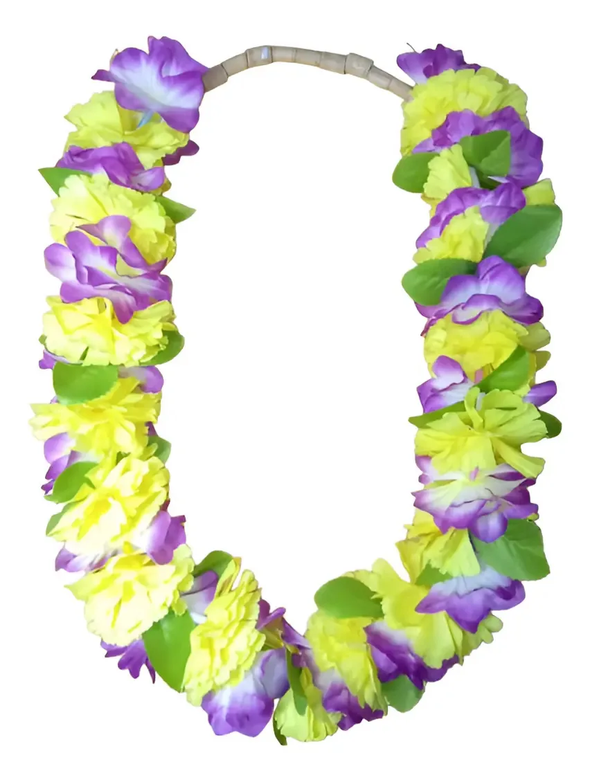 Kit 10 Colares Havaianos Flores Festas e Fantasias Amarelo/Verde