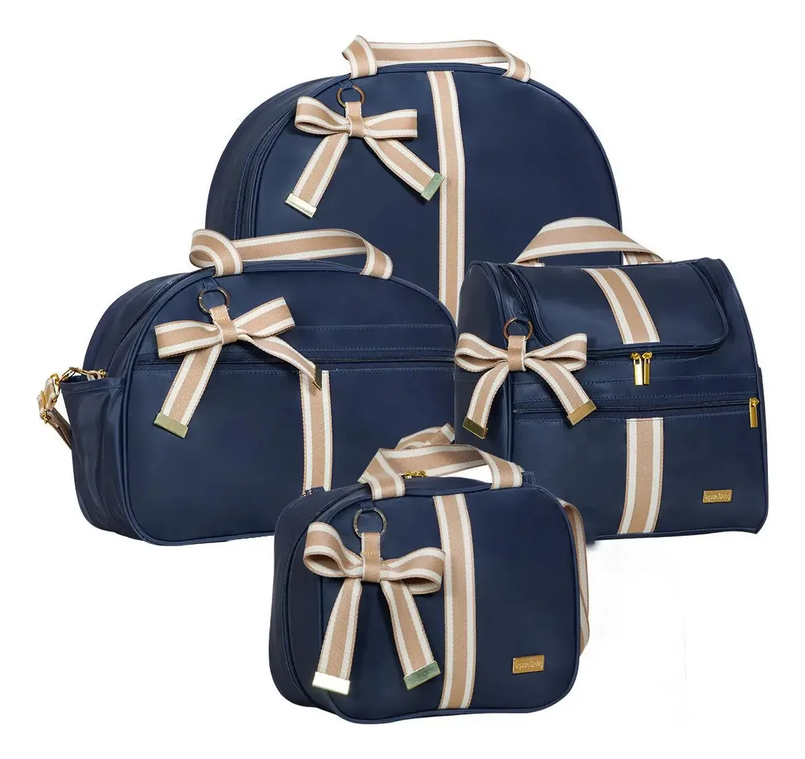 Kit 4 Bolsas Lyssa Baby Laços Cor Marinho E Bege
