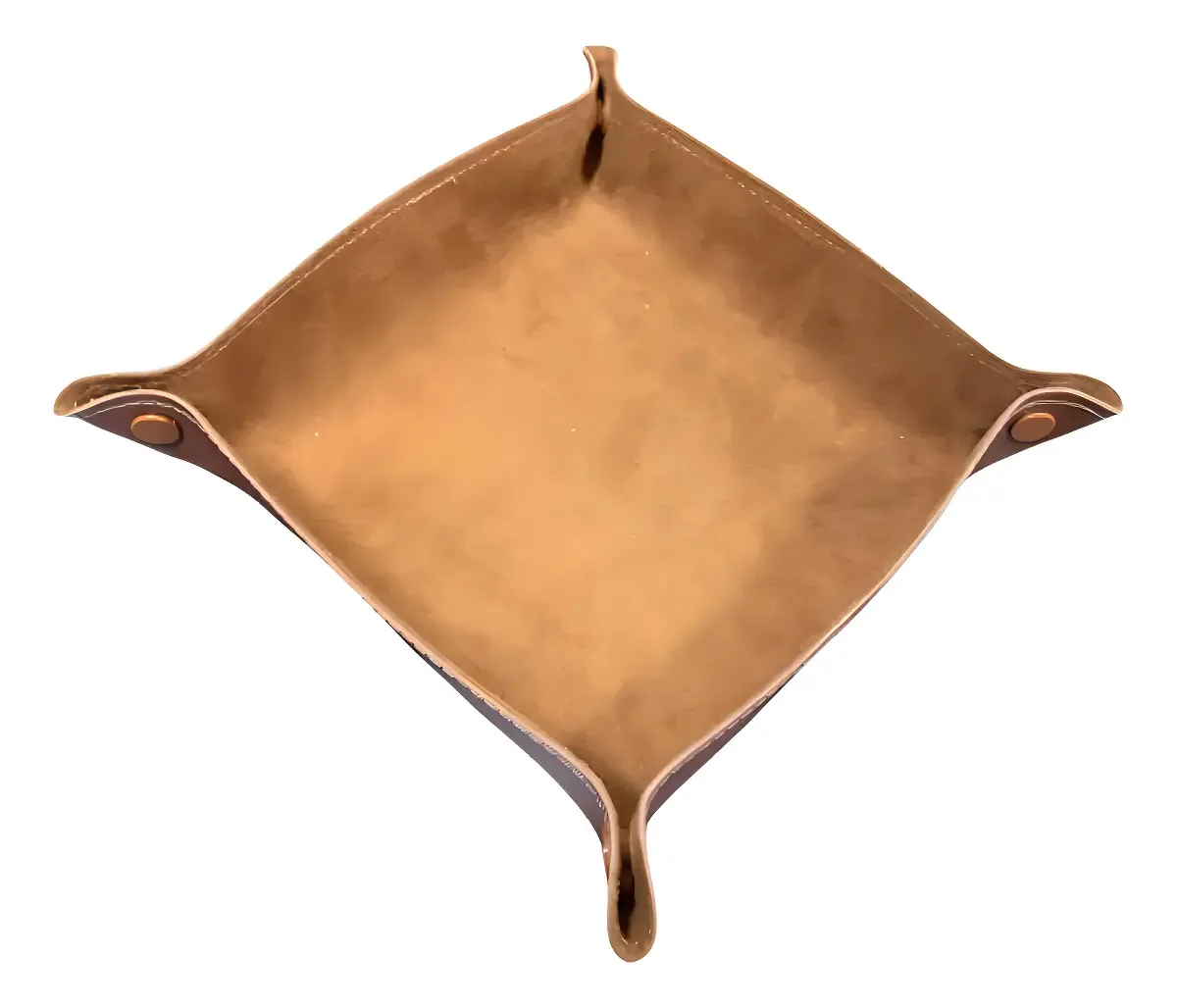 Bandeja De Dados Em Couro Ecológico Caramelo 13 X 13 Cm