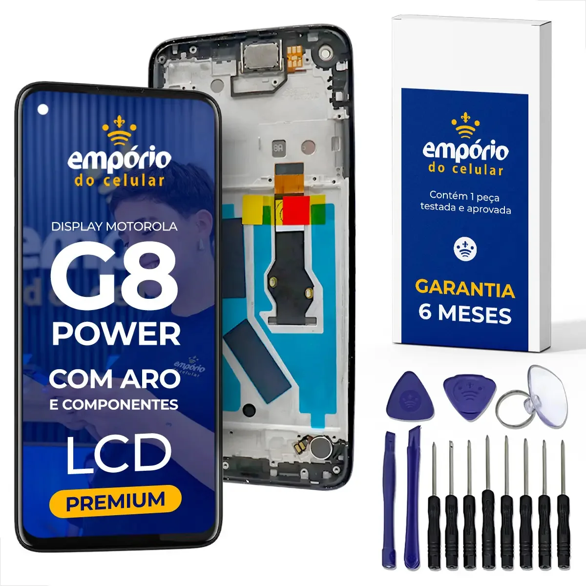 Tela Moto G8 Power Compatível Com Aro Componentes Premium Cor Preto Com Aro E Componentes