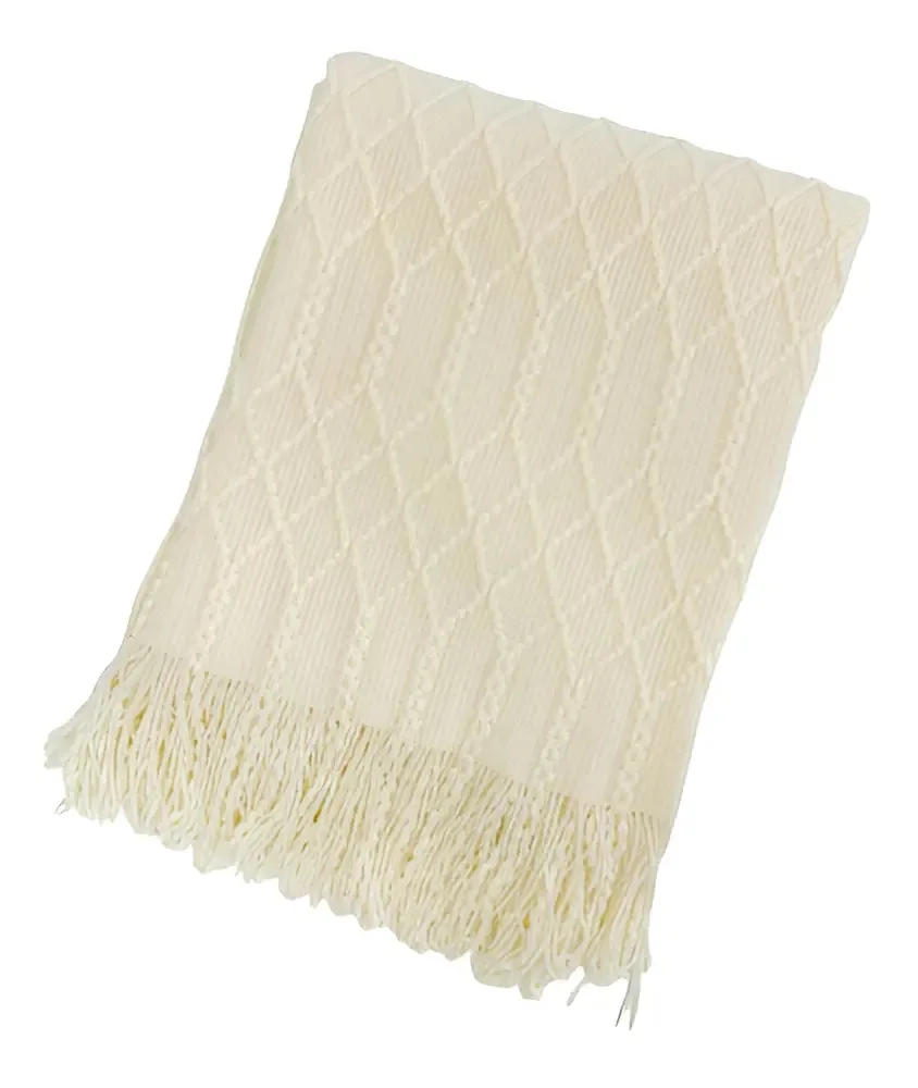 Manta Decorativa Texturizada Para Sofá Cor Off White