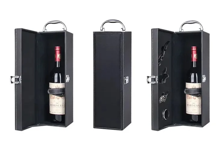 Maleta Porta Vinho Luxo Couro Ecológico + Acessórios