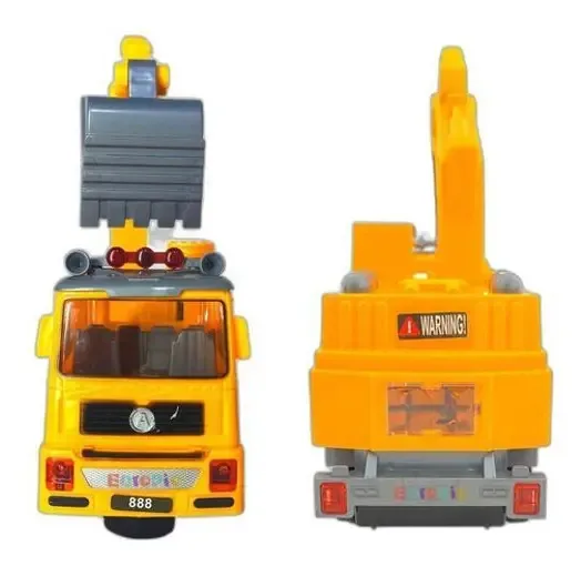 Caminhão Escavador Realista - Som E Luz - Amarelo - 27 Cm