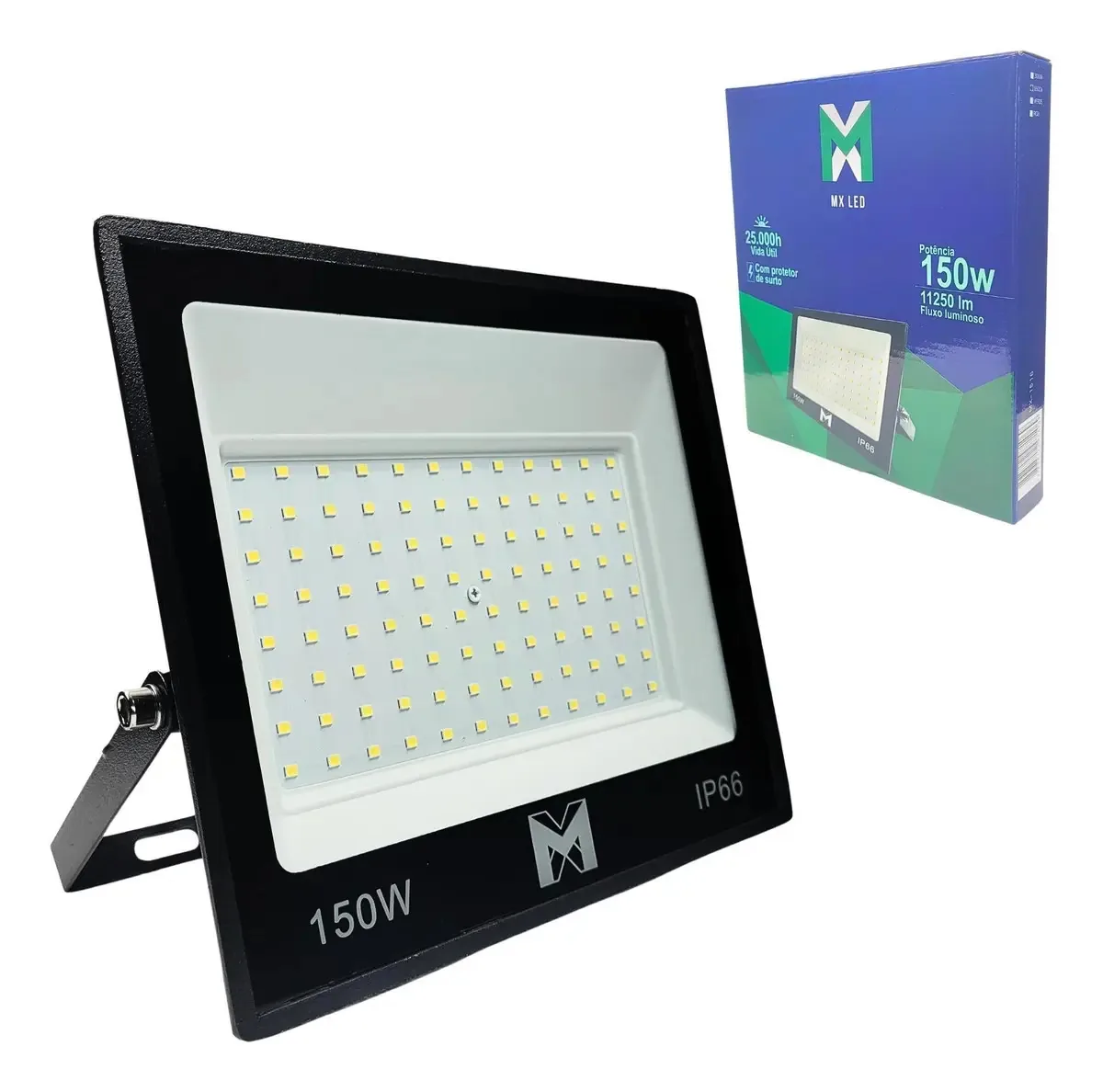 Kit 2 Refletores Led 150w MX SMD IP66 6500K Bivolt Alumínio