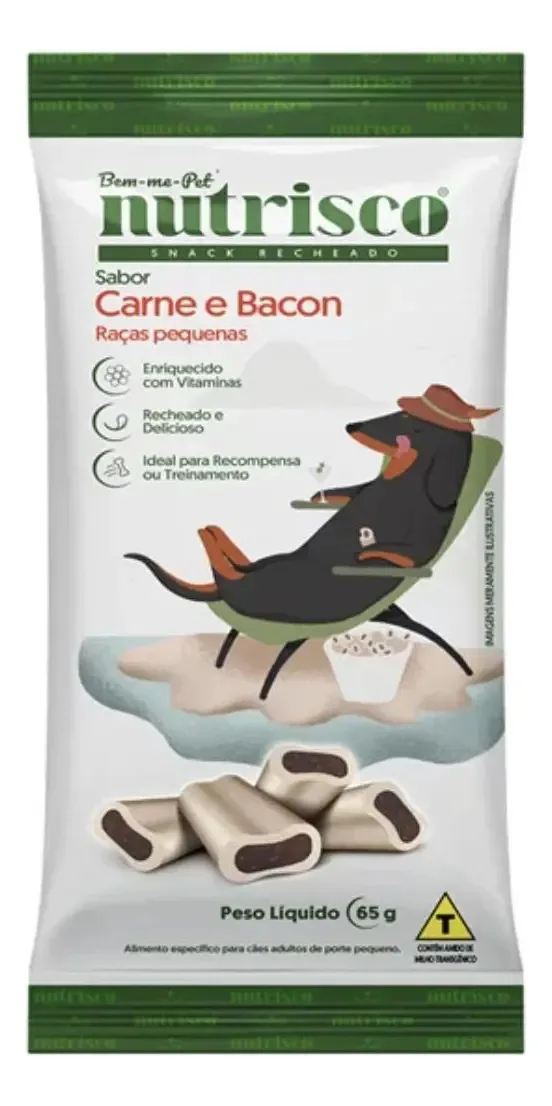 Petisco Snacks Nutrisco Cães Carne E Bacon Raças Peq - 65g