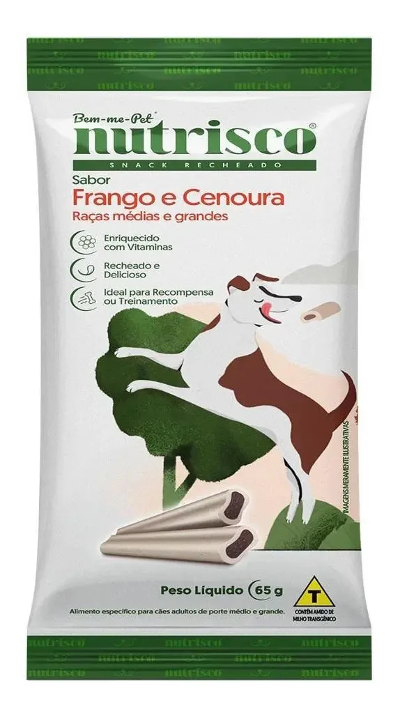 Petisco Snacks Nutrisco Cães Carne E Bacon Raças Méd E Gr