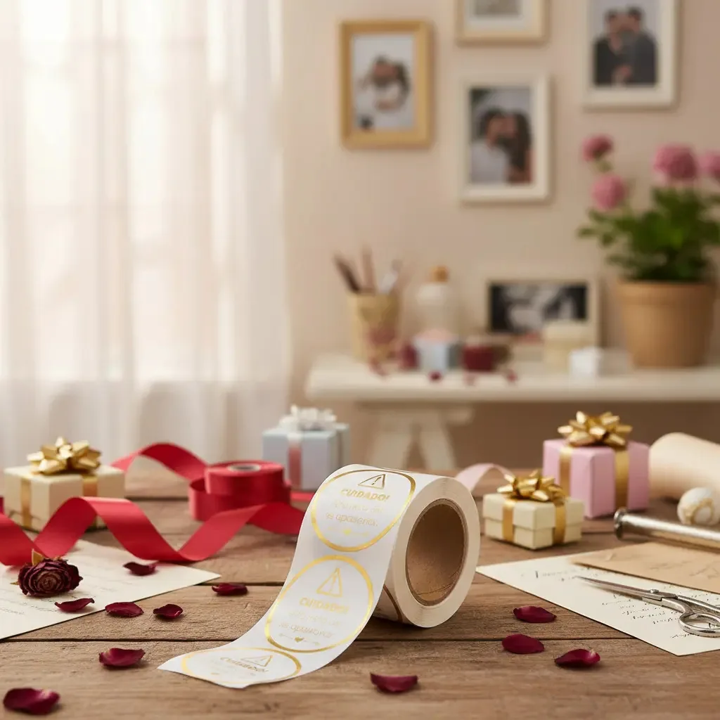 Adesivo Cuidado Perigo De Se Apaixonar Dourado 4,5cm Stickr 50un