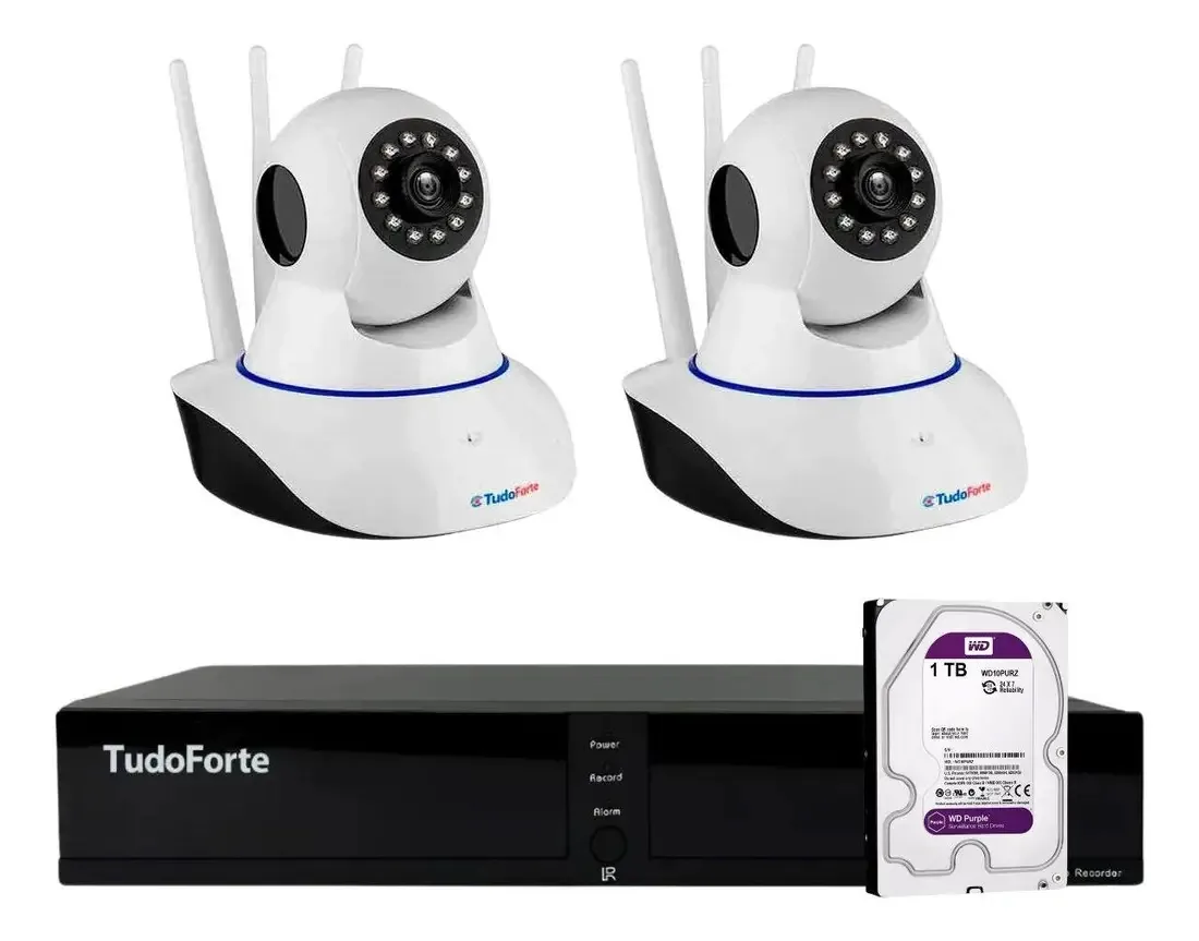 2 Câmeras Robô Ip Wifi Babá Eletrônica Dvr Tfhdx 3304 1tb Pu