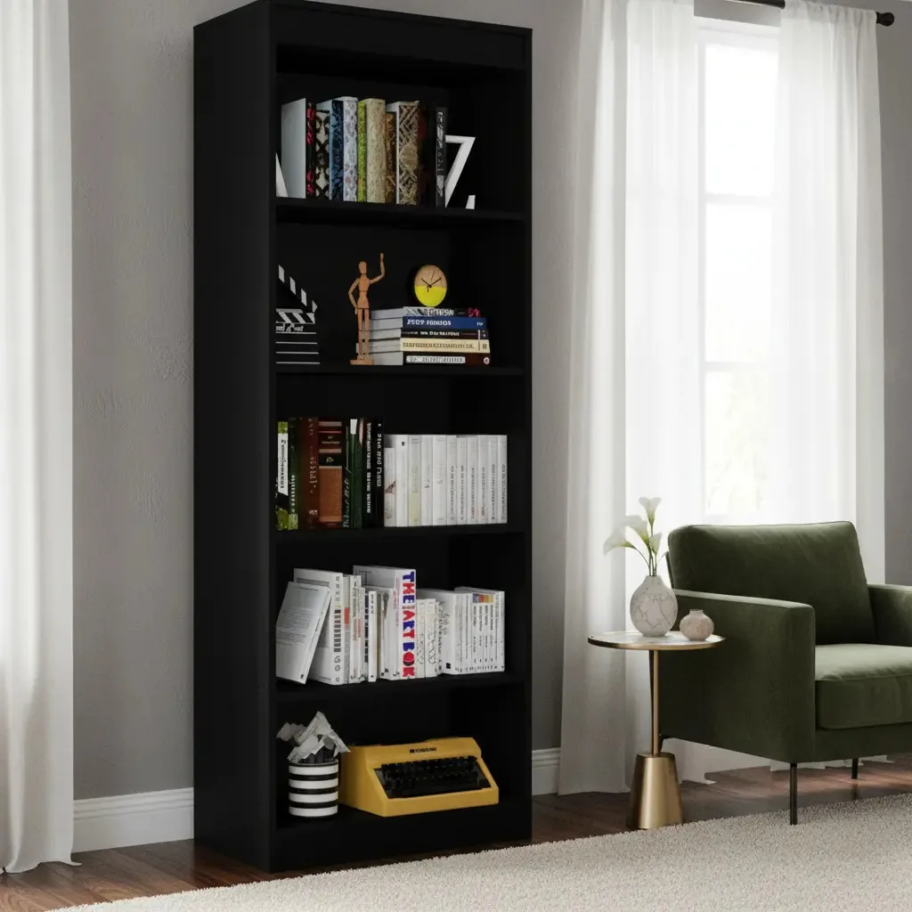 Estante Livreiro Luguinet Preto 5 Prateleiras Multiuso 182x61.5x34cm