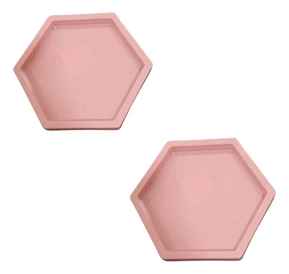 Kit 2 Mini Bandeja Decorativa Sextavada 17x17 Doces Festa Cor Rosa Gloss