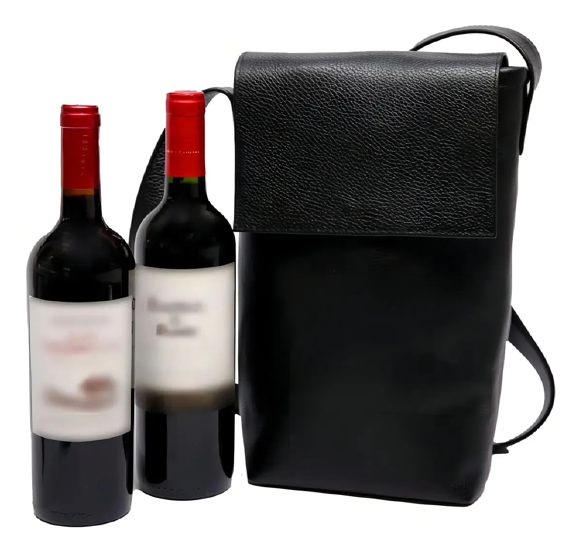 Maleta/bolsa De Couro Legitimo Preto Para Duas Garrafas De V